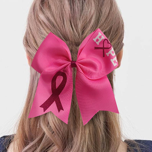 Breast Cancer Awareness Cheer Bows Pink Ribbon 7 Inch Hair Band Elastic Scrunchies Cheerleading with Hair Band Hair Accessories for Teens Women