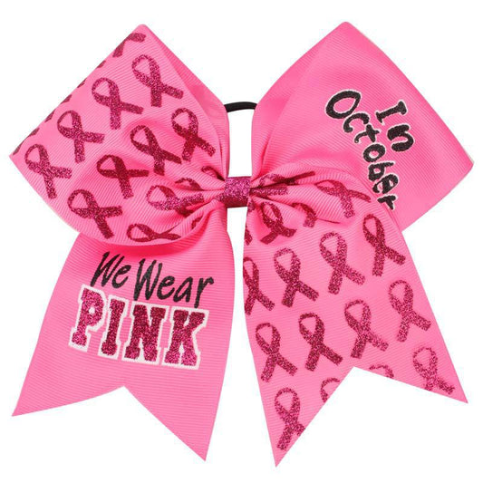 Breast Cancer Awareness Cheer Bows Pink Ribbon 7 Inch Hair Band Elastic Scrunchies Cheerleading Hair Accessories for Teens Women