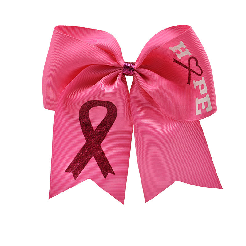 Breast Cancer Awareness 7 Inch Cheer Bow Pink Cheer Bows Large Pink Ribbon Hair Bows Hair Tie Ponytail Holder Hair Accessories for Breast Cancer Month