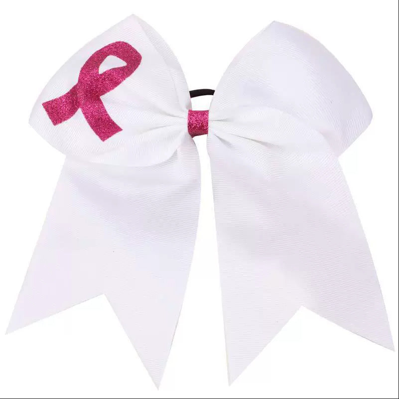 Breast Cancer Awareness Cheer Bows Pink Ribbon 7 Inch Hair Band Elastic Scrunchies Cheerleading Hair Accessories for Teens Women
