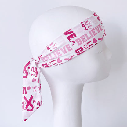 Breast Cancer Awareness Day Pink Ribbon Printed Scrunchies, Women's Multi-Use Sports/Yoga/Spa Headband Hair Accessories
