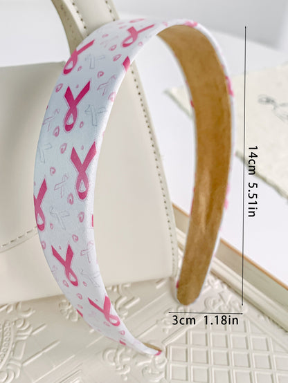Breast Cancer Awareness Headband for Women Girls Pink Ribbon Hairband Ribbon Wide Hair Hoop Survivor Support Headwear Hair Accessories for Anti-Cancer Public Welfare Activities Supplies