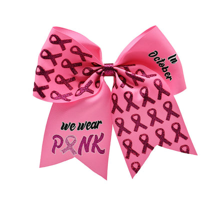 Breast Cancer Awareness 7 Inch Cheer Bow Pink Cheer Bows Large Pink Ribbon Hair Bows Hair Tie Ponytail Holder Hair Accessories for Breast Cancer Month