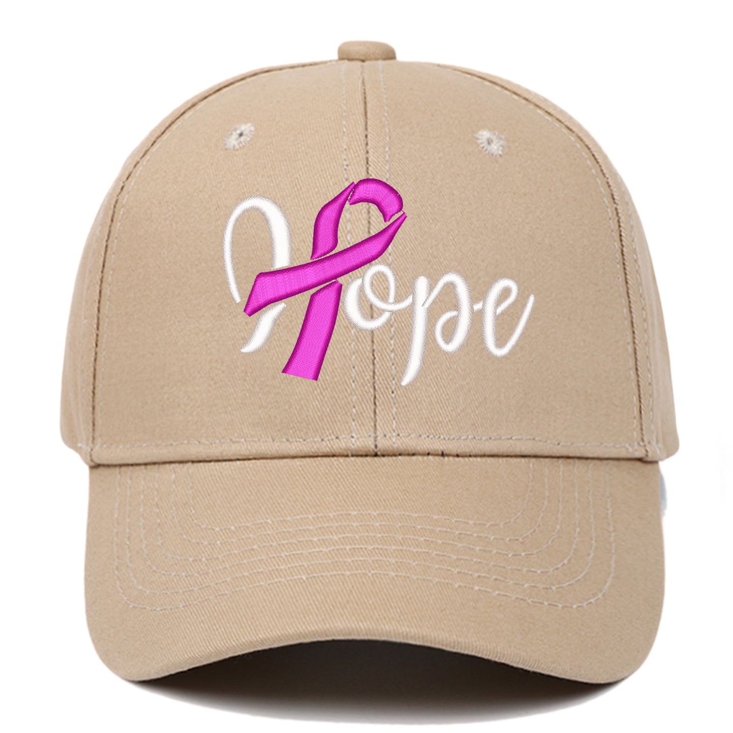 Breast Cancer Awareness Pink Ribbon Hope Letter Embroidered Baseball Cap, Curved Brim Snapback Unisex Casual Versatile Hat