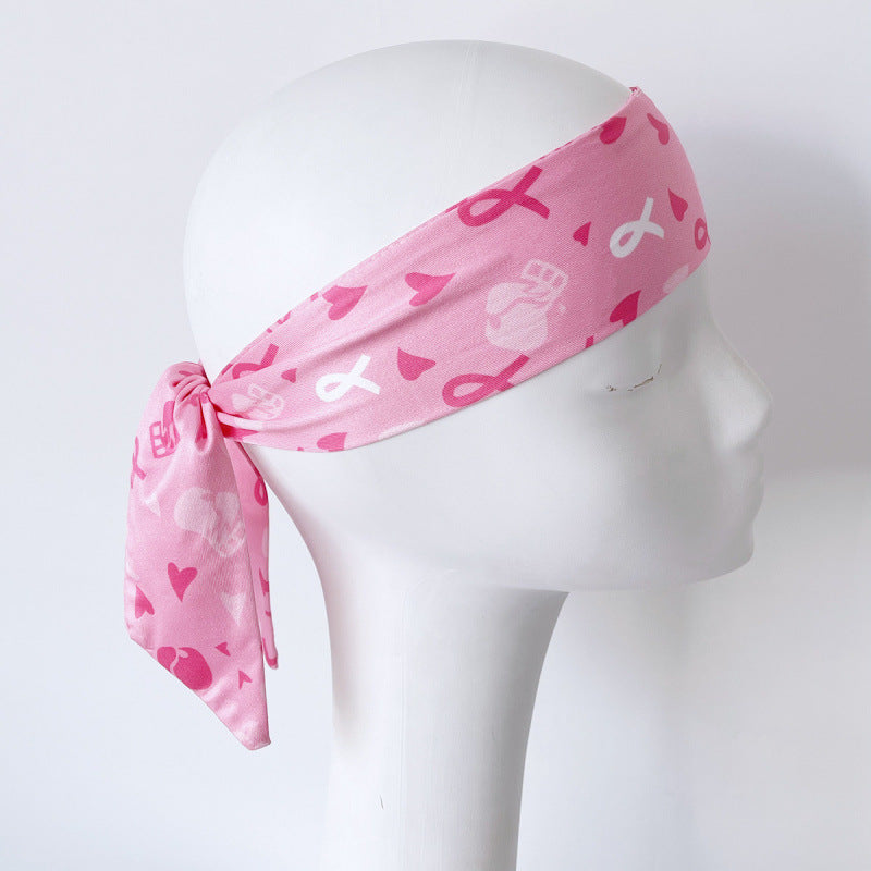 Breast Cancer Awareness Day Pink Ribbon Printed Scrunchies, Women's Multi-Use Sports/Yoga/Spa Headband Hair Accessories