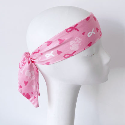 Breast Cancer Awareness Day Pink Ribbon Printed Scrunchies, Women's Multi-Use Sports/Yoga/Spa Headband Hair Accessories