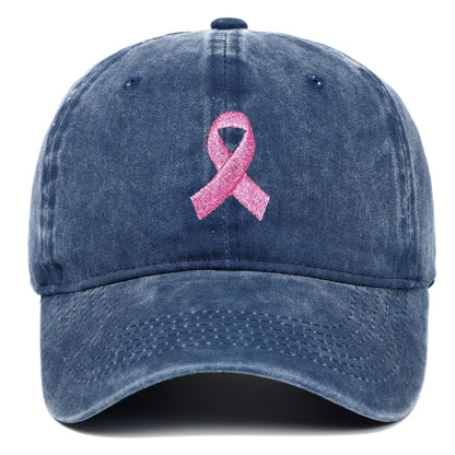 Breast Cancer Awareness Pink Ribbon Embroidered Baseball Cap, Washed Cotton Snapback, Unisex Outdoor Casual Adjustable Sun Hat Hair Accessories