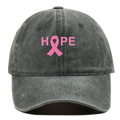 Breast Cancer Awareness Pin Ribbon Hope Letter Embroidered Baseball Cap, Washed Cotton Snapback, Unisex Outdoor Casual Sun Hat