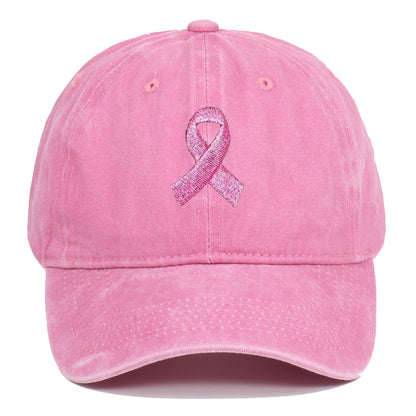 Breast Cancer Awareness Pink Ribbon Embroidered Baseball Cap, Washed Cotton Snapback, Unisex Outdoor Casual Adjustable Sun Hat Hair Accessories