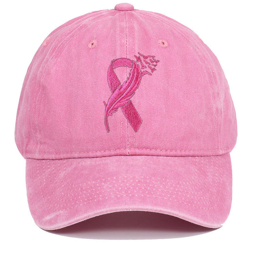 Breast Cancer Awareness Adjustable Embroidered Cotton Pink Ribbon Women's Outdoor Hat Baseball Cap