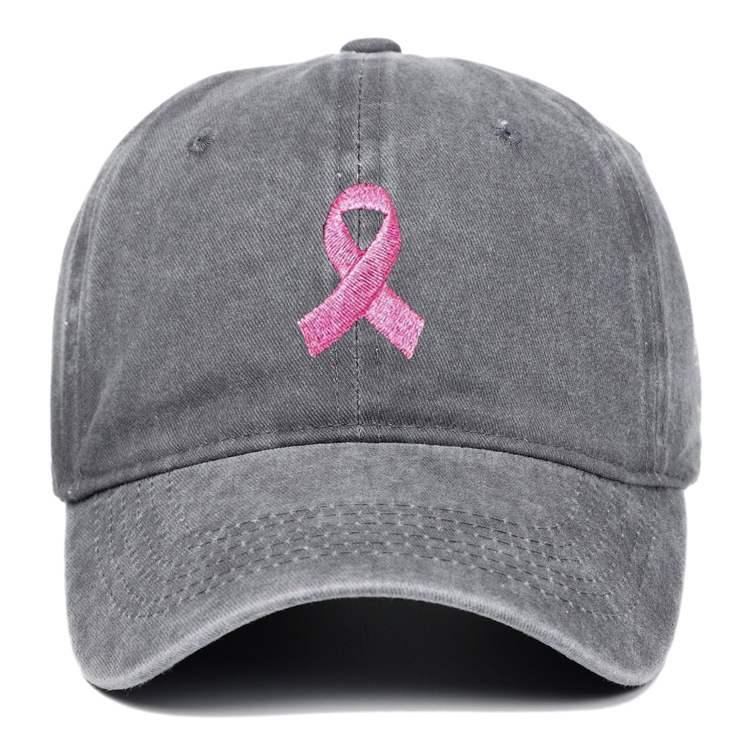 Breast Cancer Awareness Pink Ribbon Embroidered Baseball Cap, Washed Cotton Snapback, Unisex Outdoor Casual Adjustable Sun Hat Hair Accessories