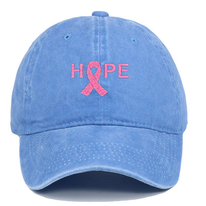 Breast Cancer Awareness Pin Ribbon Hope Letter Embroidered Baseball Cap, Washed Cotton Snapback, Unisex Outdoor Casual Sun Hat