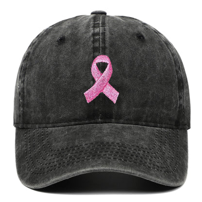 Breast Cancer Awareness Pink Ribbon Embroidered Baseball Cap, Washed Cotton Snapback, Unisex Outdoor Casual Adjustable Sun Hat Hair Accessories