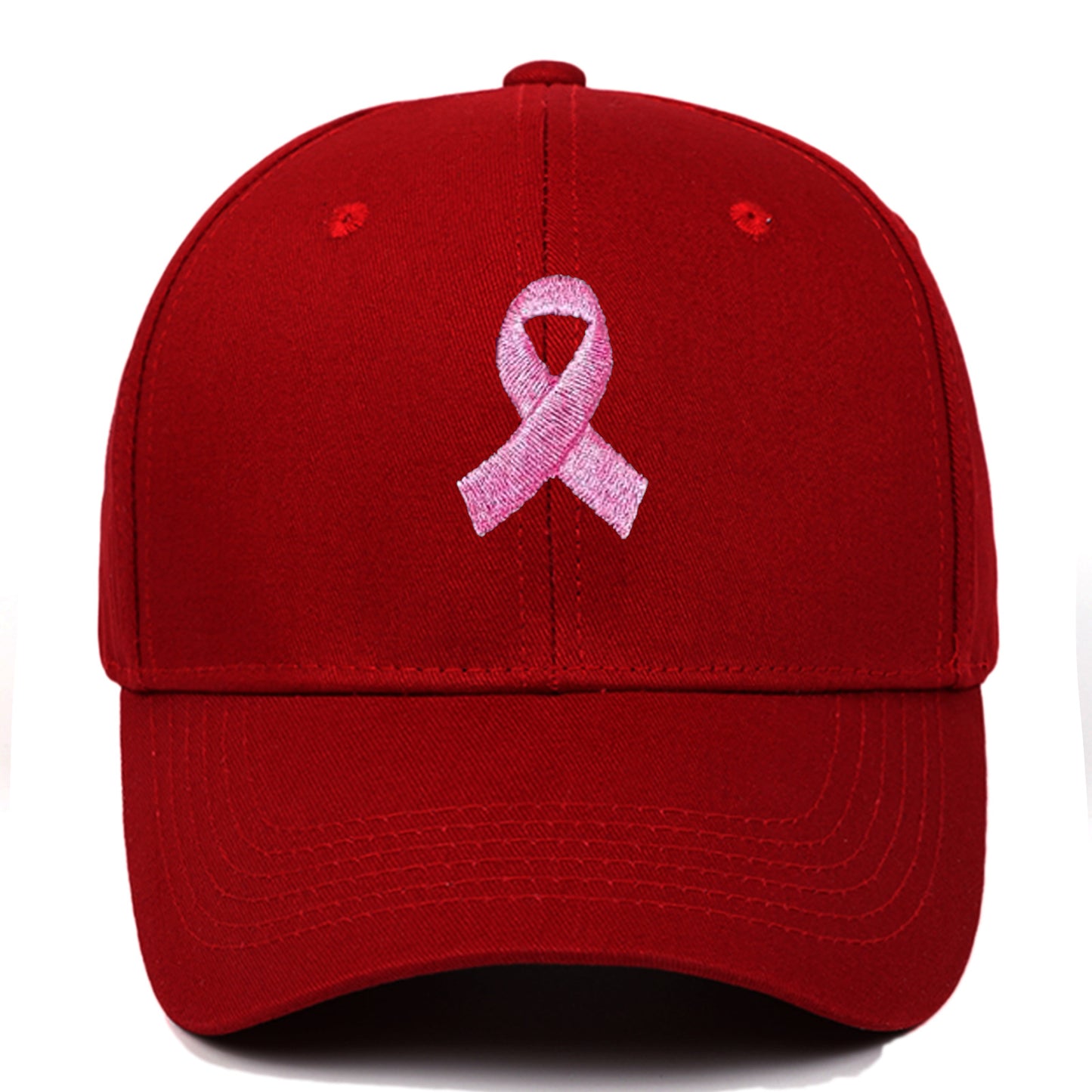 Breast Cancer Awareness Pink Ribbon Unisex Summer Outdoor Sports Hat Embroidered Scarf Pattern Structured Baseball Cap Wholesale