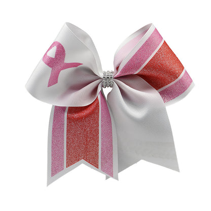 Breast Cancer Awareness 7 Inch Cheer Bow Pink Cheer Bows Large Pink Ribbon Hair Bows Hair Tie Ponytail Holder Hair Accessories for Breast Cancer Month