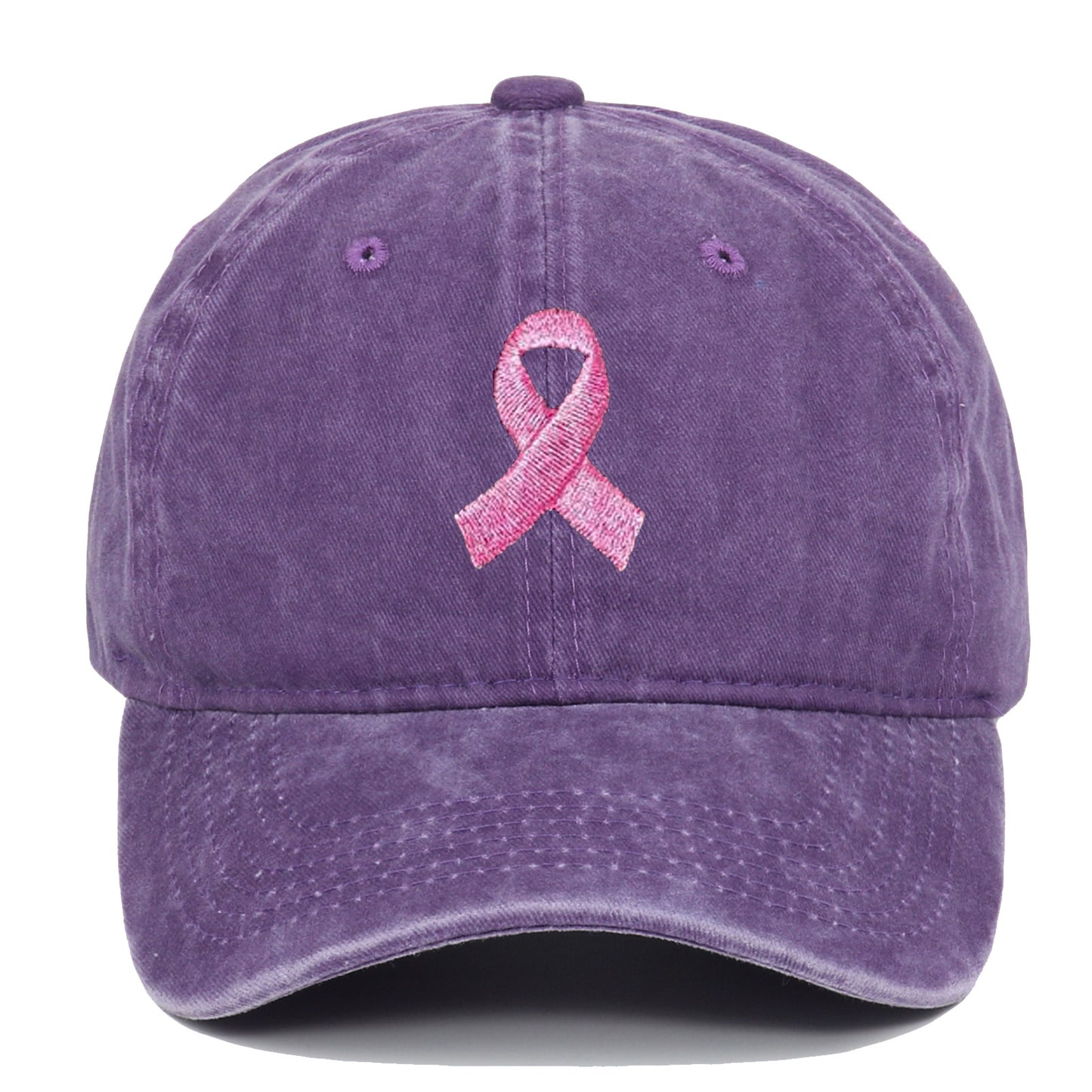 Breast Cancer Awareness Pink Ribbon Embroidered Baseball Cap, Washed Cotton Snapback, Unisex Outdoor Casual Adjustable Sun Hat Hair Accessories