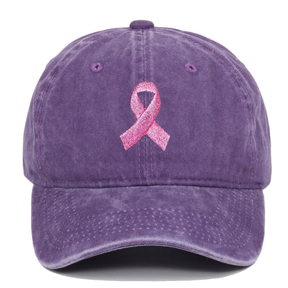 Breast Cancer Awareness Pink Ribbon Embroidered Baseball Cap, Washed Cotton Snapback, Unisex Outdoor Casual Adjustable Sun Hat Hair Accessories