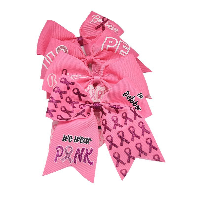 Breast Cancer Awareness 7 Inch Cheer Bow Pink Cheer Bows Large Pink Ribbon Hair Bows Hair Tie Ponytail Holder Hair Accessories for Breast Cancer Month