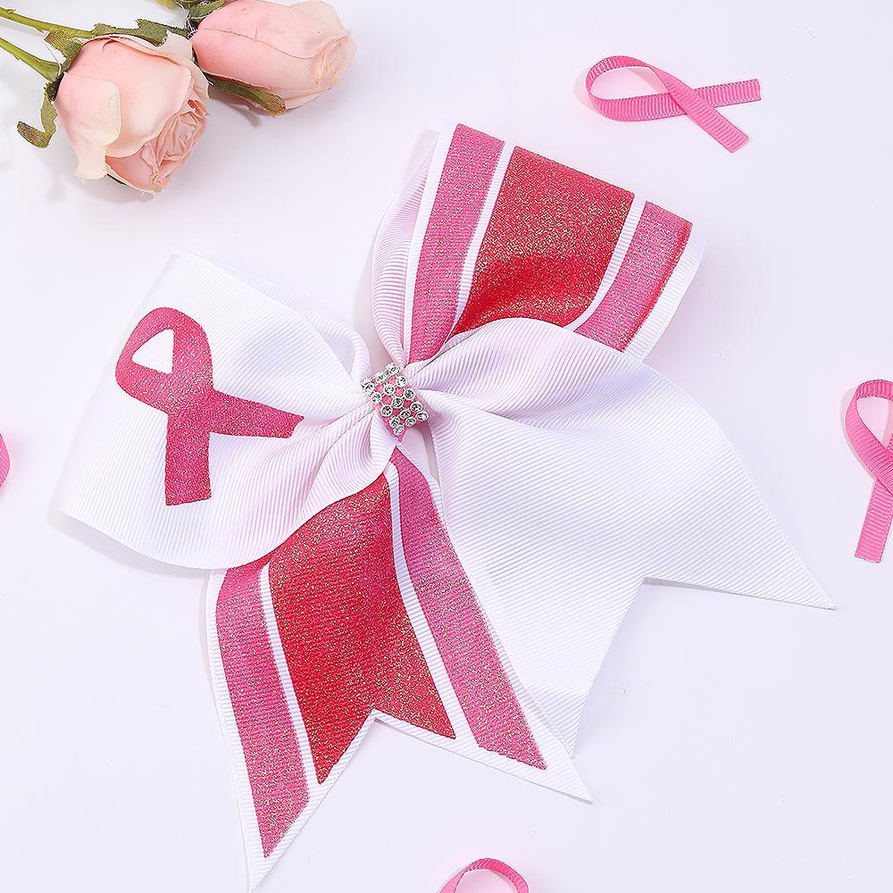 Breast Cancer Awareness Cheer Bows Pink Ribbon 7 Inch Hair Band Elastic Scrunchies Cheerleading Hair Accessories for Teens Women