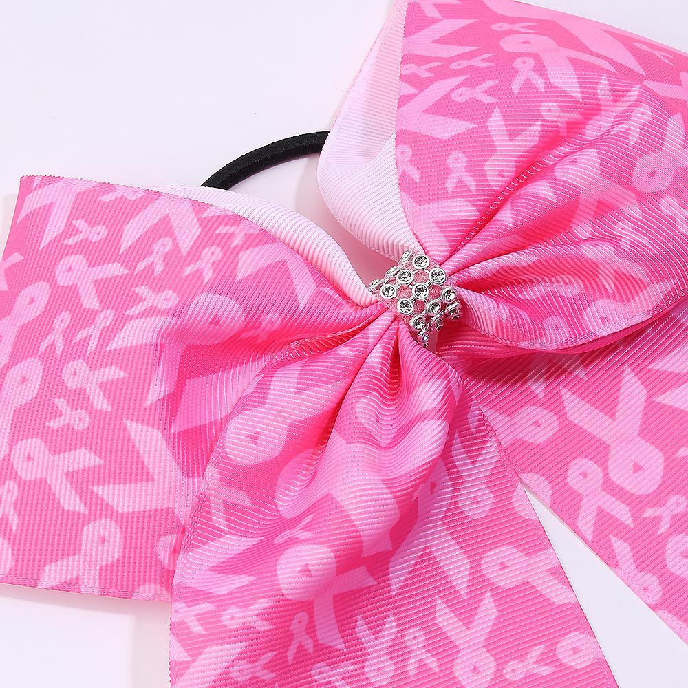 Breast Cancer Awareness Cheer Bows Pink Ribbon 7 Inch Hair Band Elastic Scrunchies Cheerleading Hair Accessories for Teens Women