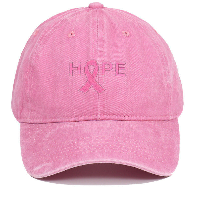 Breast Cancer Awareness Pin Ribbon Hope Letter Embroidered Baseball Cap, Washed Cotton Snapback, Unisex Outdoor Casual Sun Hat