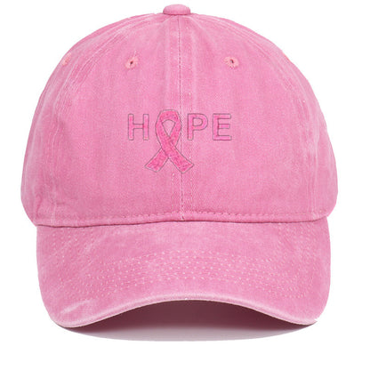 Breast Cancer Awareness Pin Ribbon Hope Letter Embroidered Baseball Cap, Washed Cotton Snapback, Unisex Outdoor Casual Sun Hat