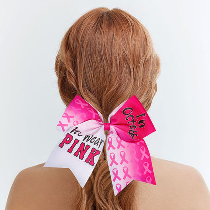 Breast Cancer Awareness Cheer Bows Pink Ribbon 7 Inch Hair Band Elastic Scrunchies Cheerleading Hair Accessories for Teens Women