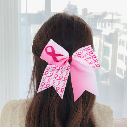 Breast Cancer Awareness Cheer Bows Pink Ribbon 7 Inch Hair Band Elastic Scrunchies Cheerleading Hair Accessories for Teens Women
