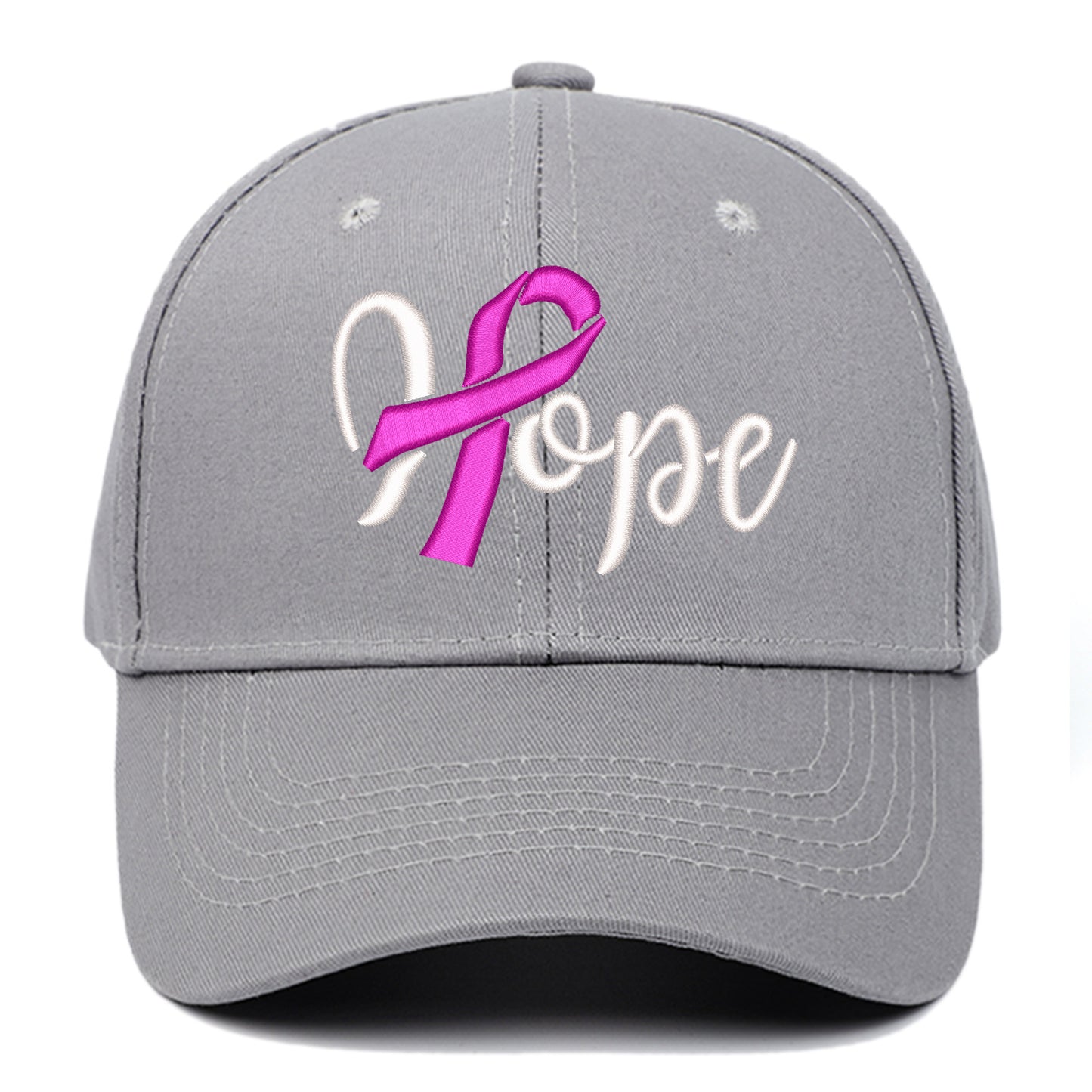 Breast Cancer Awareness Pink Ribbon Hope Letter Embroidered Baseball Cap, Curved Brim Snapback Unisex Casual Versatile Hat