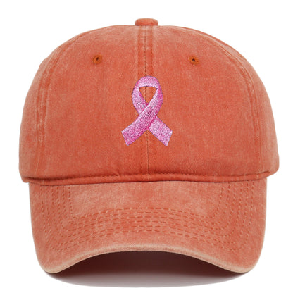 Breast Cancer Awareness Pink Ribbon Embroidered Baseball Cap, Washed Cotton Snapback, Unisex Outdoor Casual Adjustable Sun Hat Hair Accessories