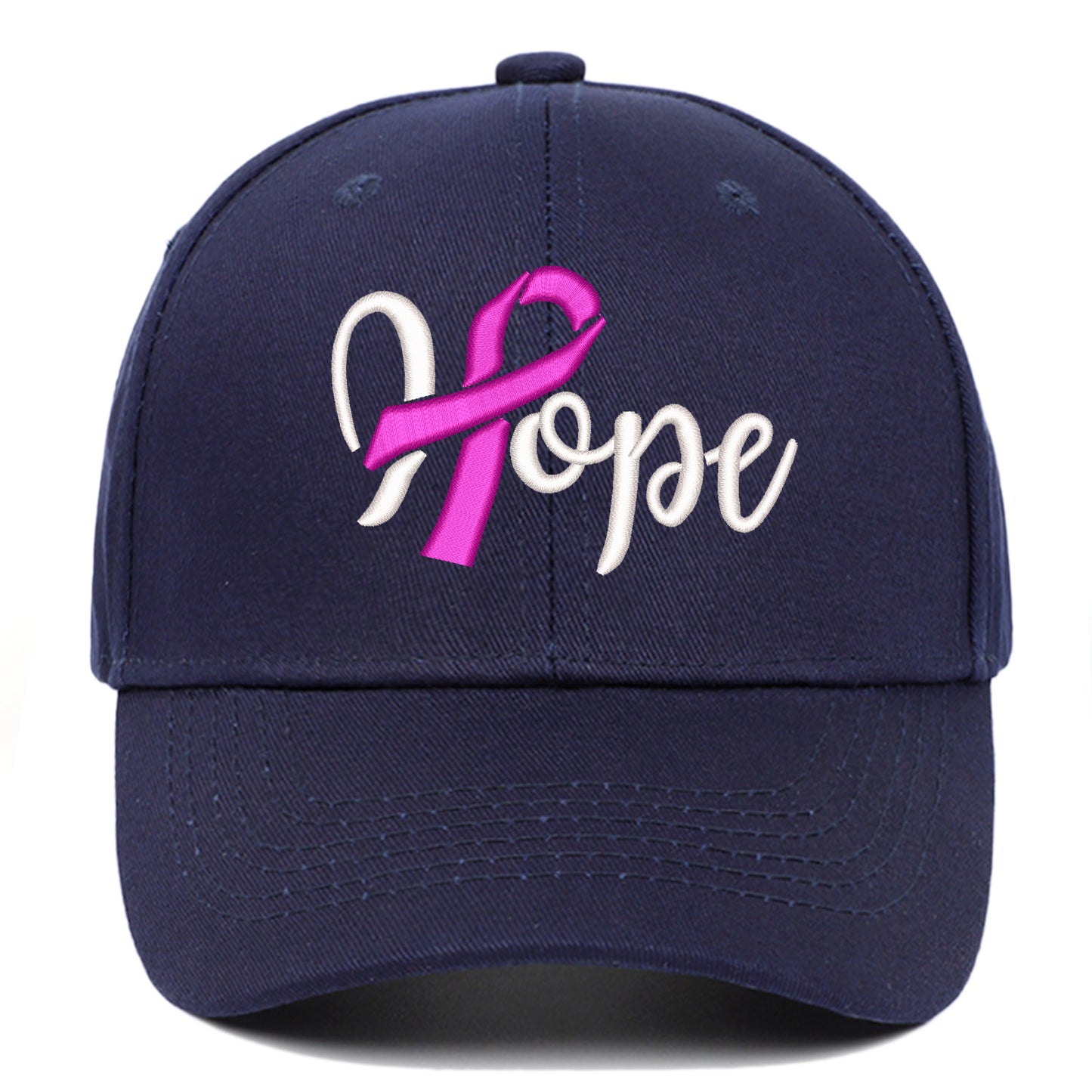 Breast Cancer Awareness Pink Ribbon Hope Letter Embroidered Baseball Cap, Curved Brim Snapback Unisex Casual Versatile Hat