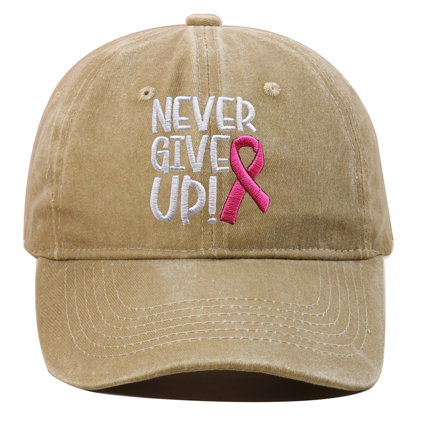 Breast Cancer Awareness Pink Ribbon Embroidered Hip Hop Cap Never Give Up Baseball Cap for Basketball and Outdoor Sun Protection Hat