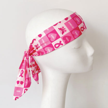 Breast Cancer Awareness Day Pink Ribbon Printed Scrunchies, Women's Multi-Use Sports/Yoga/Spa Headband Hair Accessories