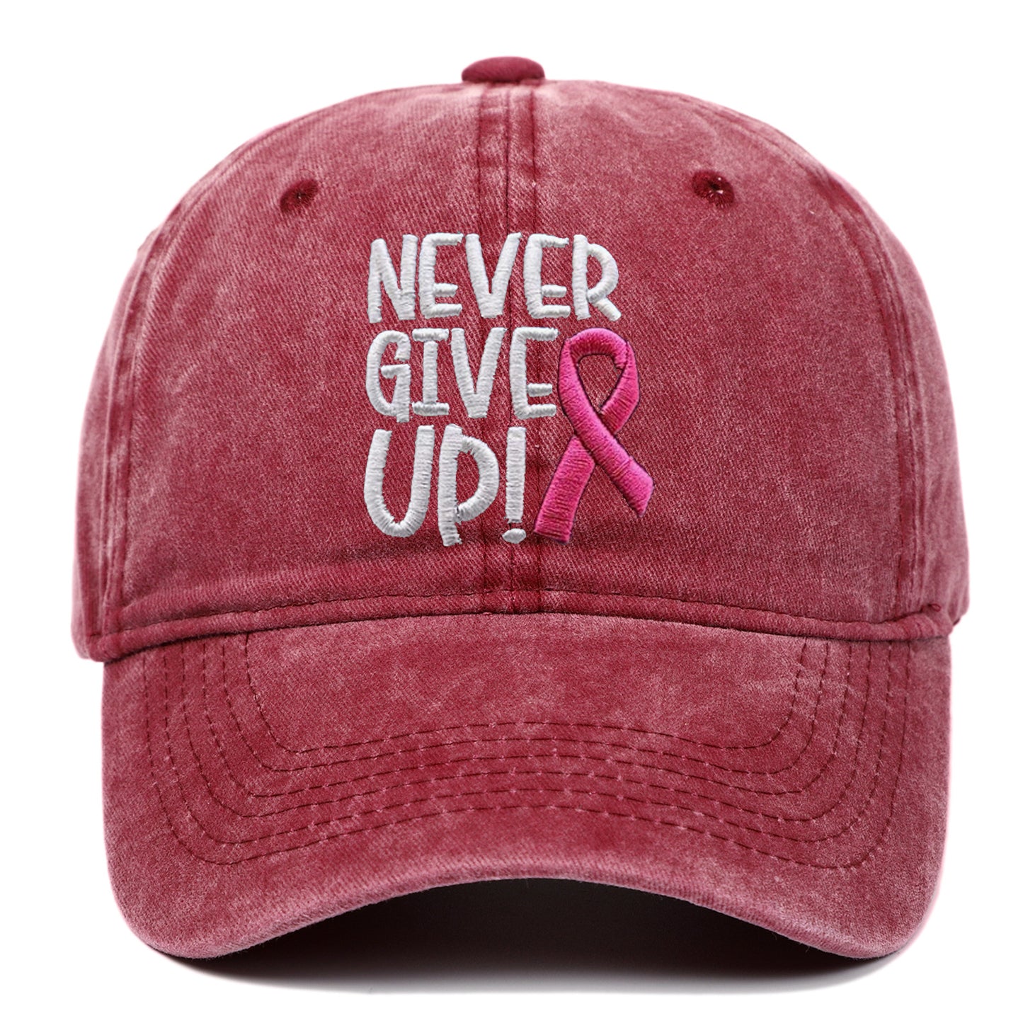 Breast Cancer Awareness Pink Ribbon Embroidered Hip Hop Cap Never Give Up Baseball Cap for Basketball and Outdoor Sun Protection Hat