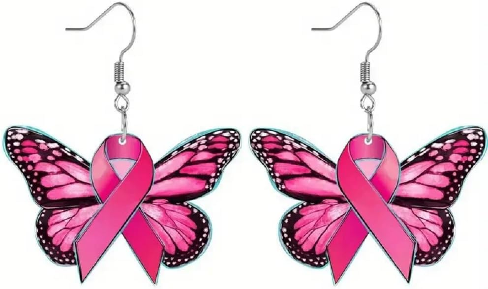 Pink Ribbon Breast Cancer Awareness Drop Earrings for Women