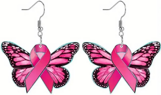 Pink Ribbon Breast Cancer Awareness Drop Earrings for Women