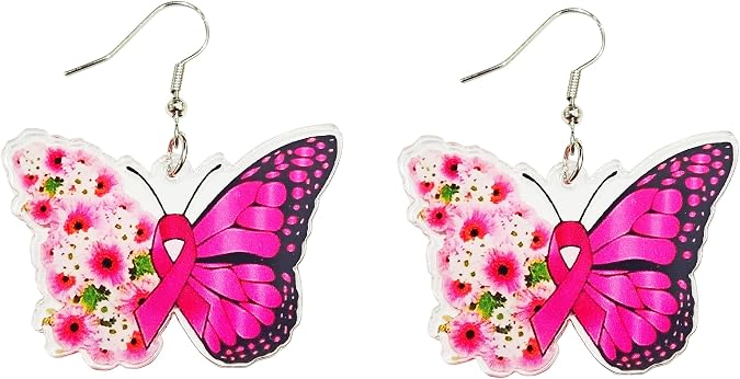 Pink Ribbon Breast Cancer Awareness Drop Earrings for Women