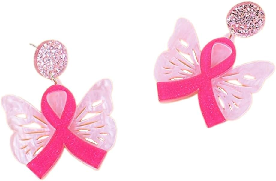 Pink Ribbon Breast Cancer Awareness Drop Earrings for Women