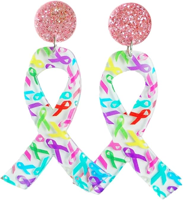 Pink Ribbon Breast Cancer Awareness Drop Earrings for Women