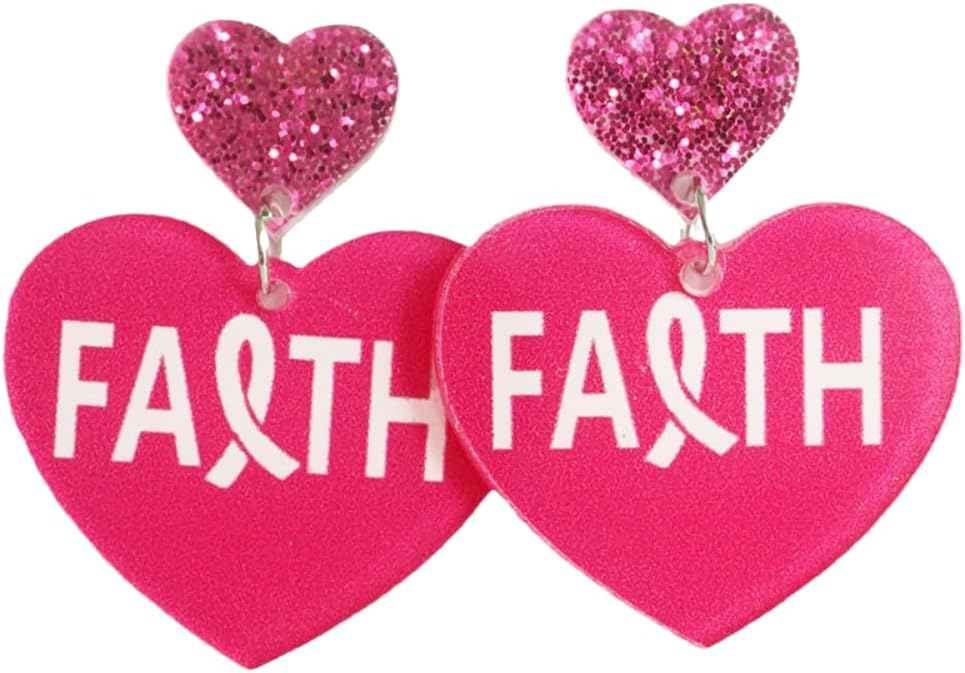 Pink Ribbon Breast Cancer Awareness Drop Earrings for Women