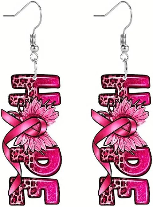 Pink Ribbon Breast Cancer Awareness Drop Earrings for Women