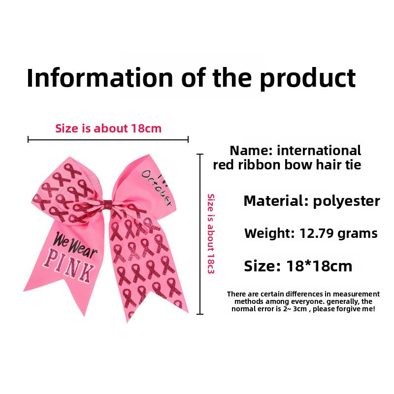 Breast Cancer Awareness Cheer Bows Pink Ribbon 7 Inch Hair Band Elastic Scrunchies Cheerleading Hair Accessories for Teens Women