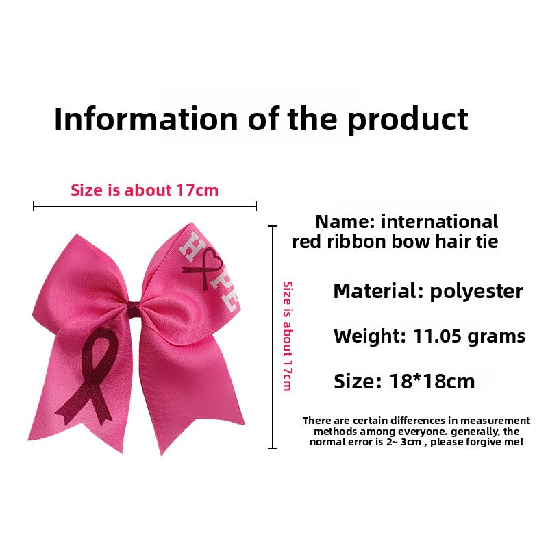 Breast Cancer Awareness Cheer Bows Pink Ribbon 7 Inch Hair Band Elastic Scrunchies Cheerleading with Hair Band Hair Accessories for Teens Women