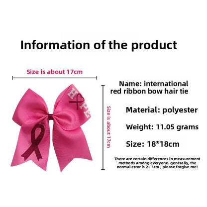 Breast Cancer Awareness Cheer Bows Pink Ribbon 7 Inch Hair Band Elastic Scrunchies Cheerleading with Hair Band Hair Accessories for Teens Women