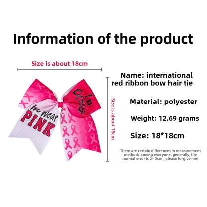 Breast Cancer Awareness Cheer Bow Pink Cheer Bows Large Pink Ribbon Hair Bows Hair Tie Ponytail Holder Hair Accessories for Breast Cancer Month