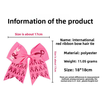 Breast Cancer Awareness Cheer Bows Pink Ribbon Cheerleaders Hair Bow Tie with Elastic Bands Ponytail Holder Hair Accessories for Women Girls Wholesale