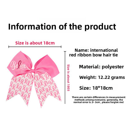 7 Inch Breast Cancer Awareness Cheer Bows Pink Ribbon Hair Band Elastic Scrunchies Cheerleading with Hair Band Hair Accessories for Teens Women